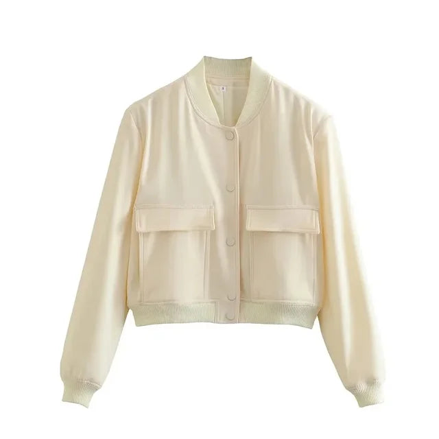 Woman Bomber Jacket-Beige - Sassygrove