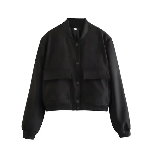 Woman Bomber Jacket-Black - Sassygrove