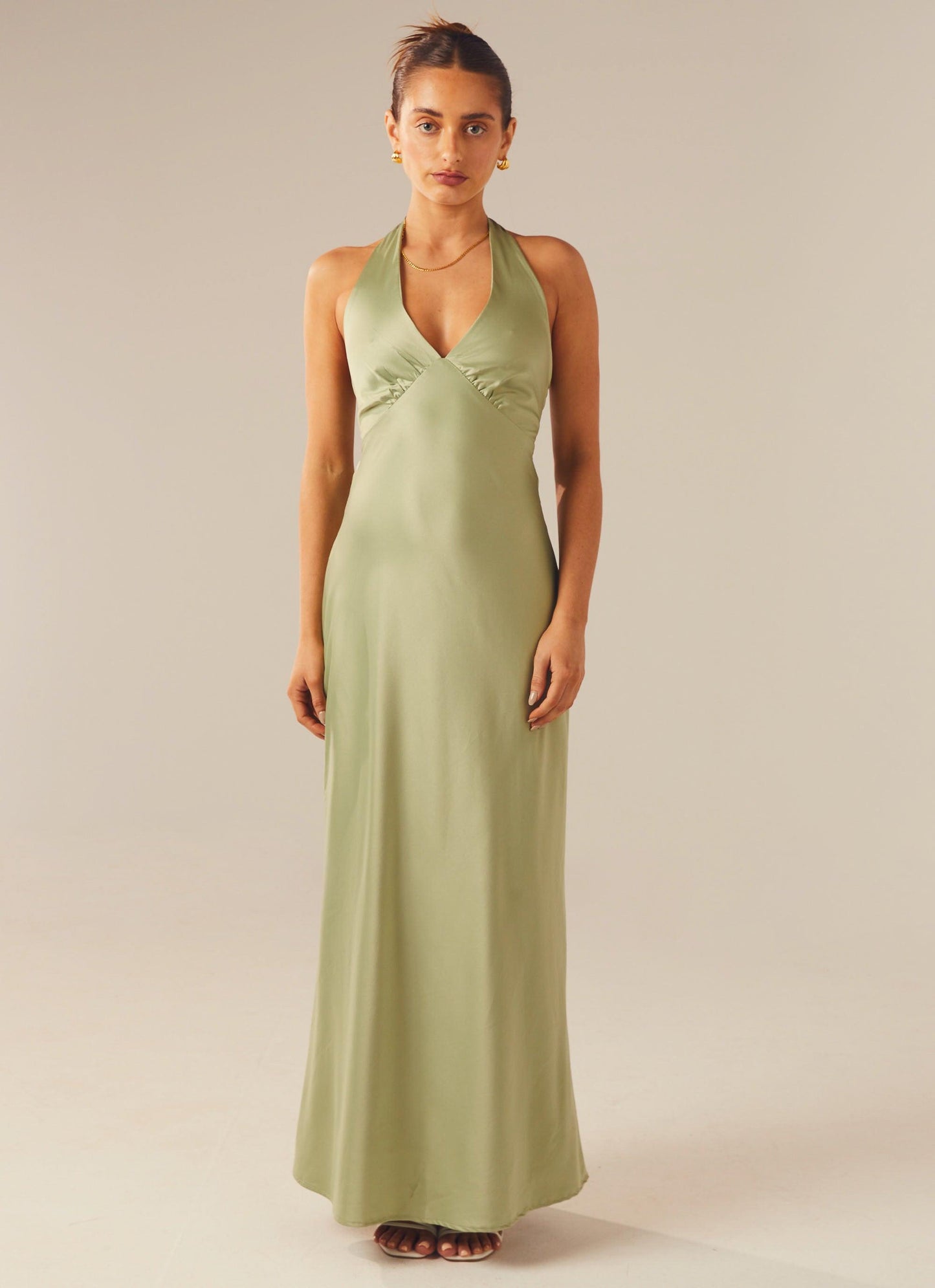 Heavy Hearted Satin Maxi Dress - Sage - Sassygrove