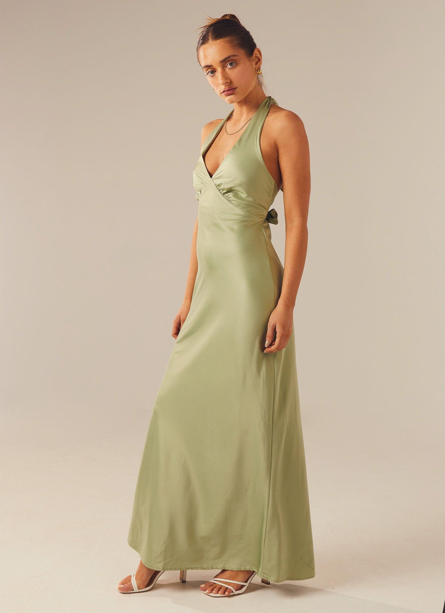 Heavy Hearted Satin Maxi Dress - Sage - Sassygrove