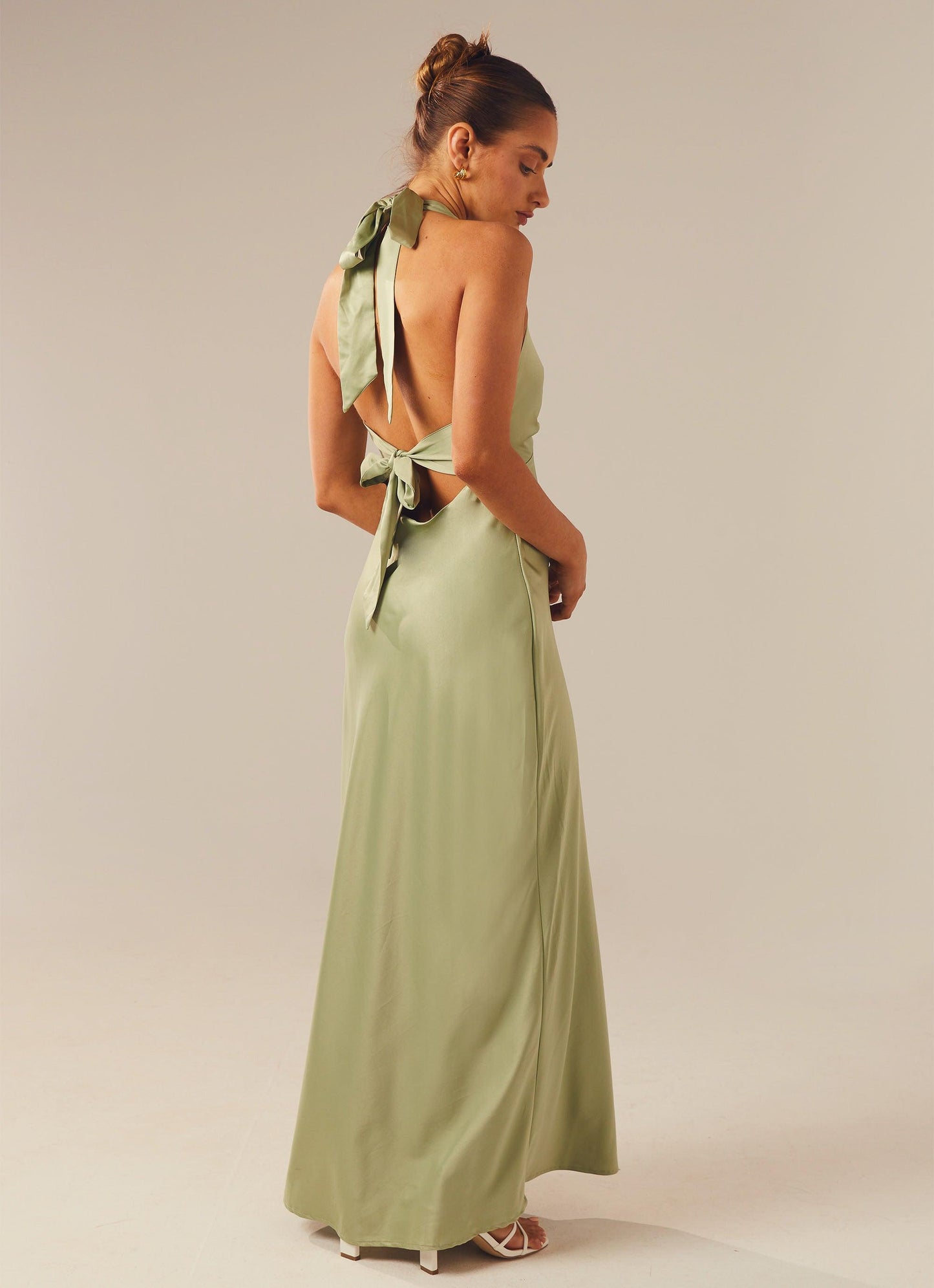 Heavy Hearted Satin Maxi Dress - Sage - Sassygrove