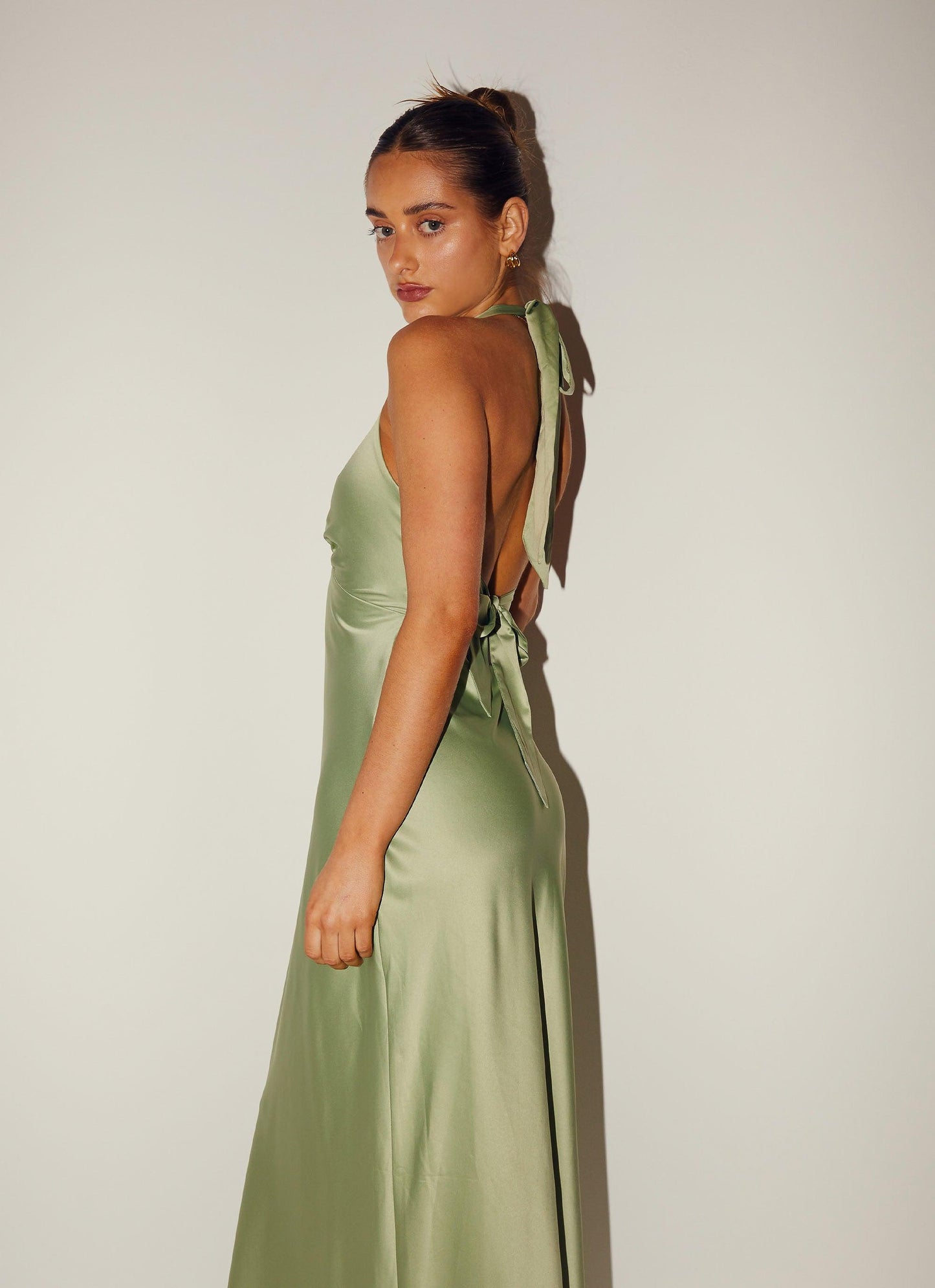 Heavy Hearted Satin Maxi Dress - Sage - Sassygrove