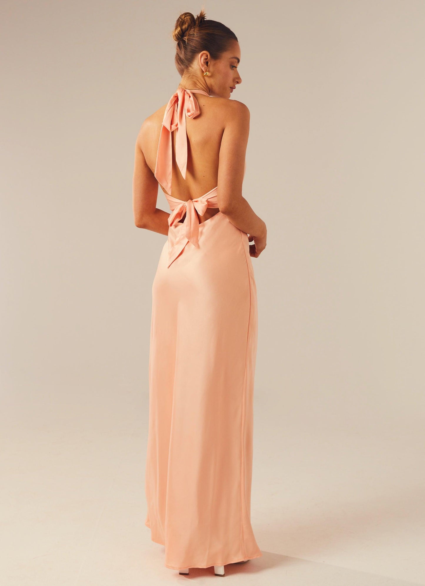 Heavy Hearted Satin Maxi Dress - Peach - Sassygrove