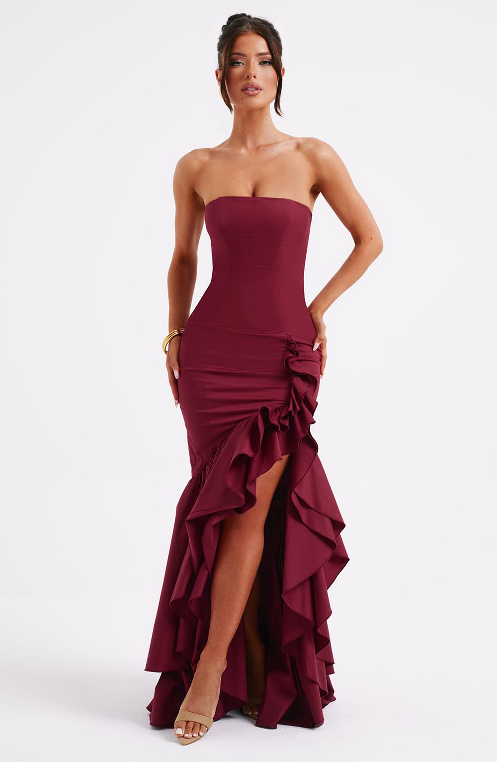 Midnight Serenade Maxi Dress- Burgundy - Sassygrove