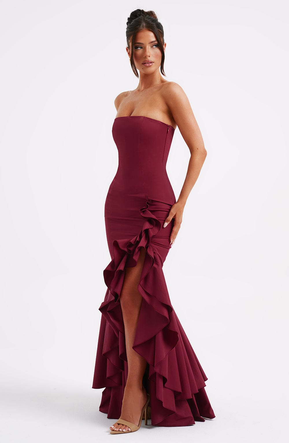 Midnight Serenade Maxi Dress- Burgundy - Sassygrove