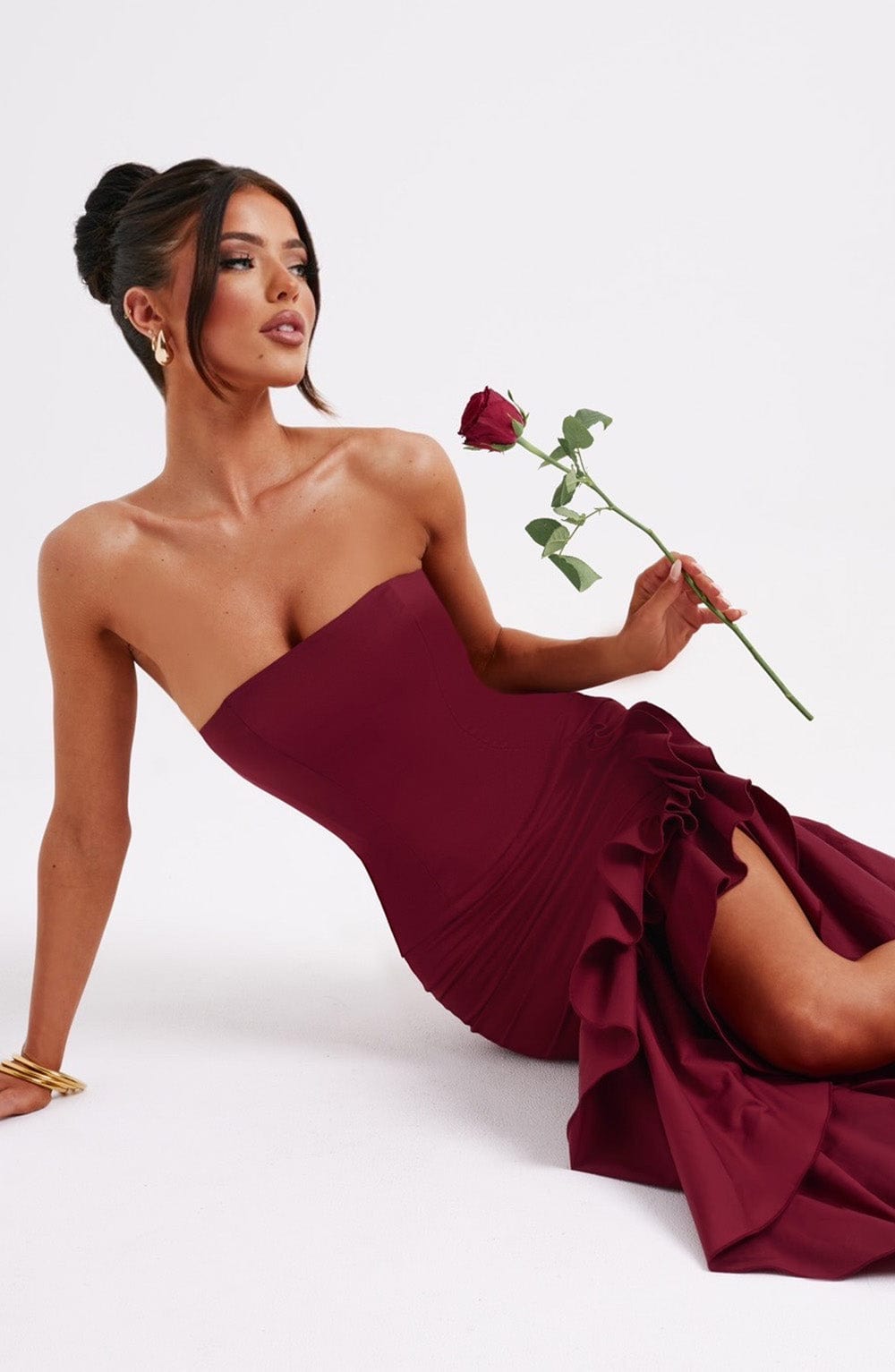 Midnight Serenade Maxi Dress- Burgundy - Sassygrove