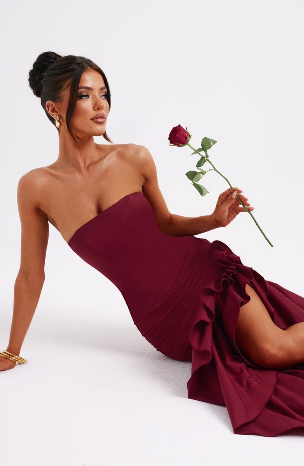 Midnight Serenade Maxi Dress- Burgundy - Sassygrove