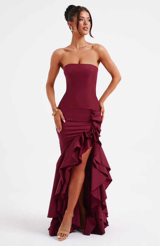 Midnight Serenade Maxi Dress- Burgundy - Sassygrove