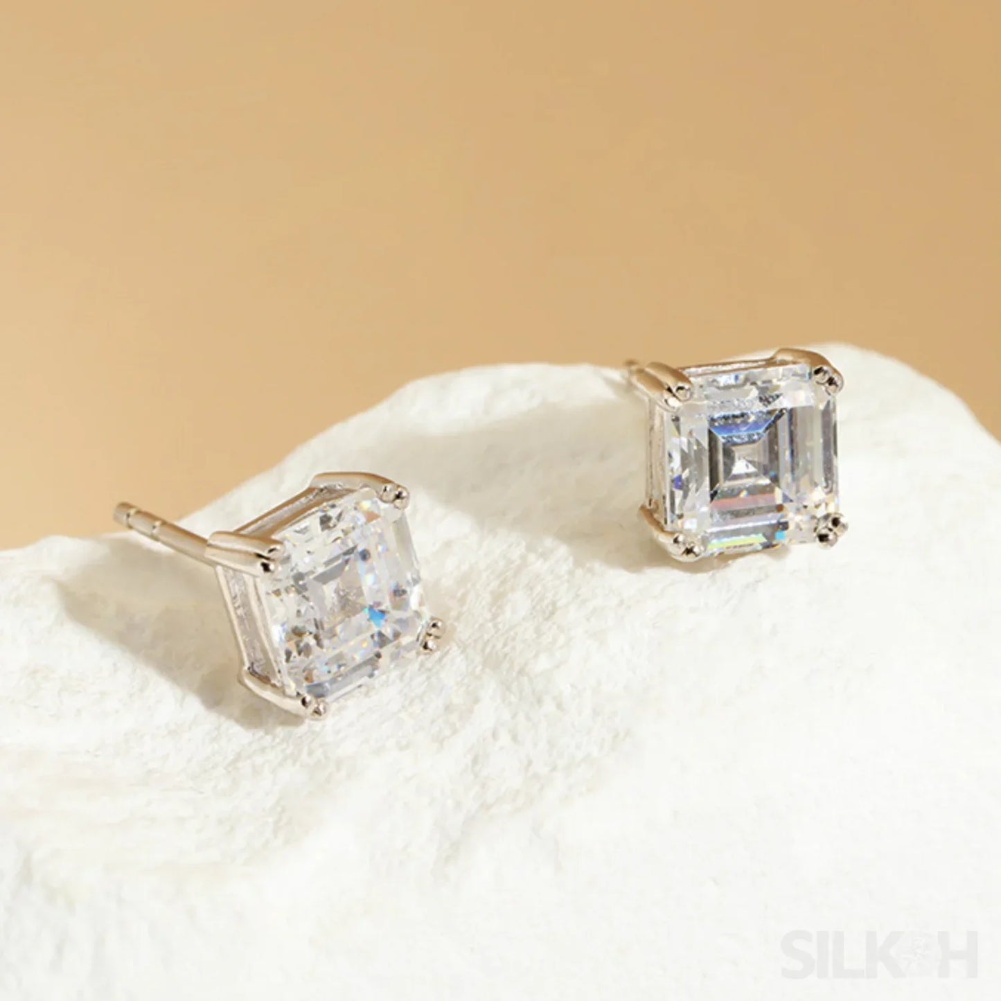 Asscher Cut Sterling Silver Zircon Earrings Rae