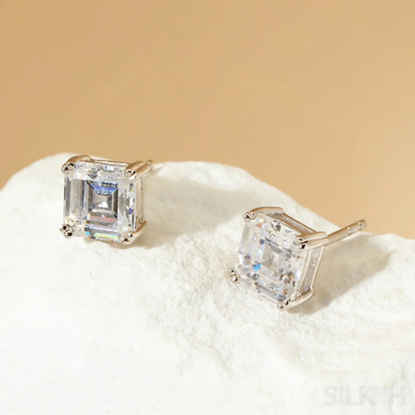 Asscher Cut Sterling Silver Zircon Earrings Rae