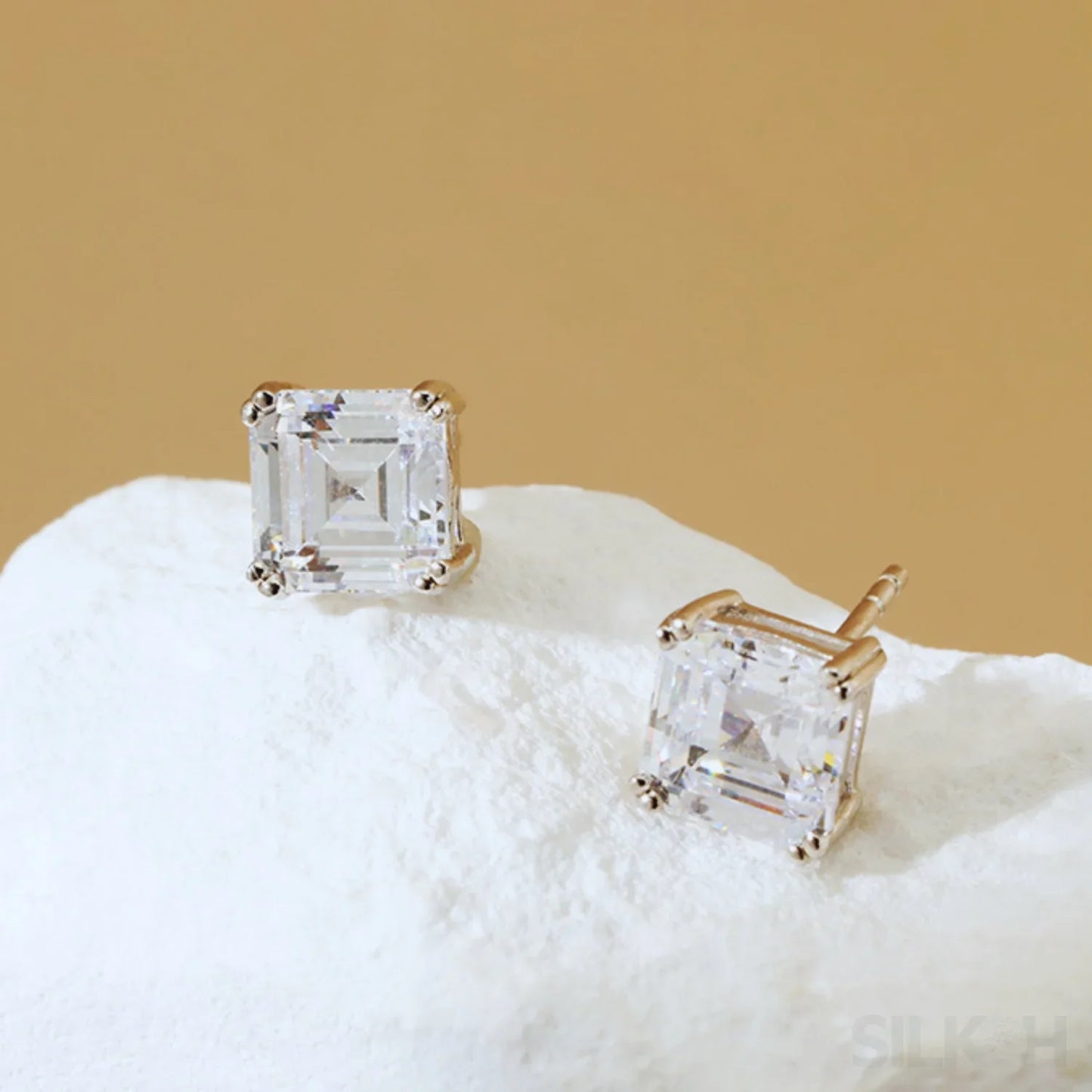 Asscher Cut Sterling Silver Zircon Earrings Rae