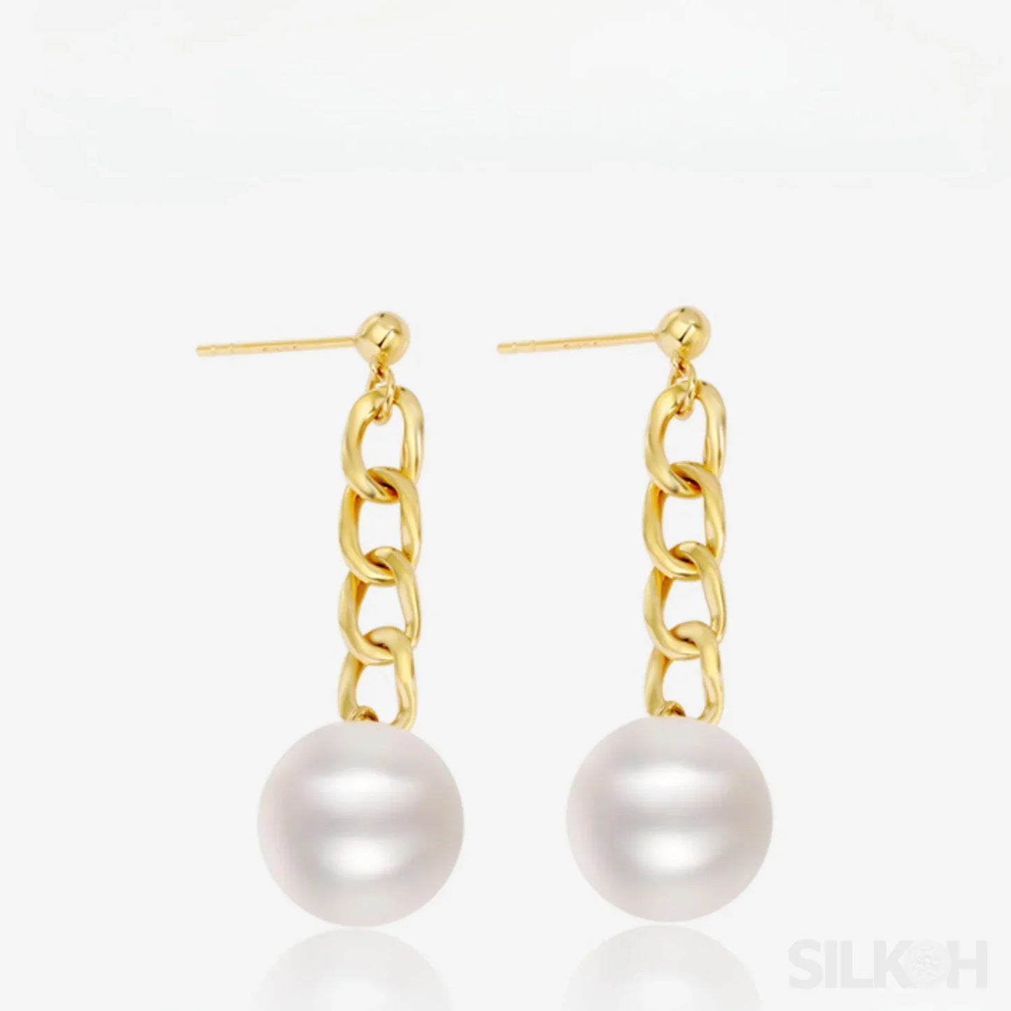 Chain Links 14K Gold Plated Sterling Silver Pearl Dangle Earrings Luz