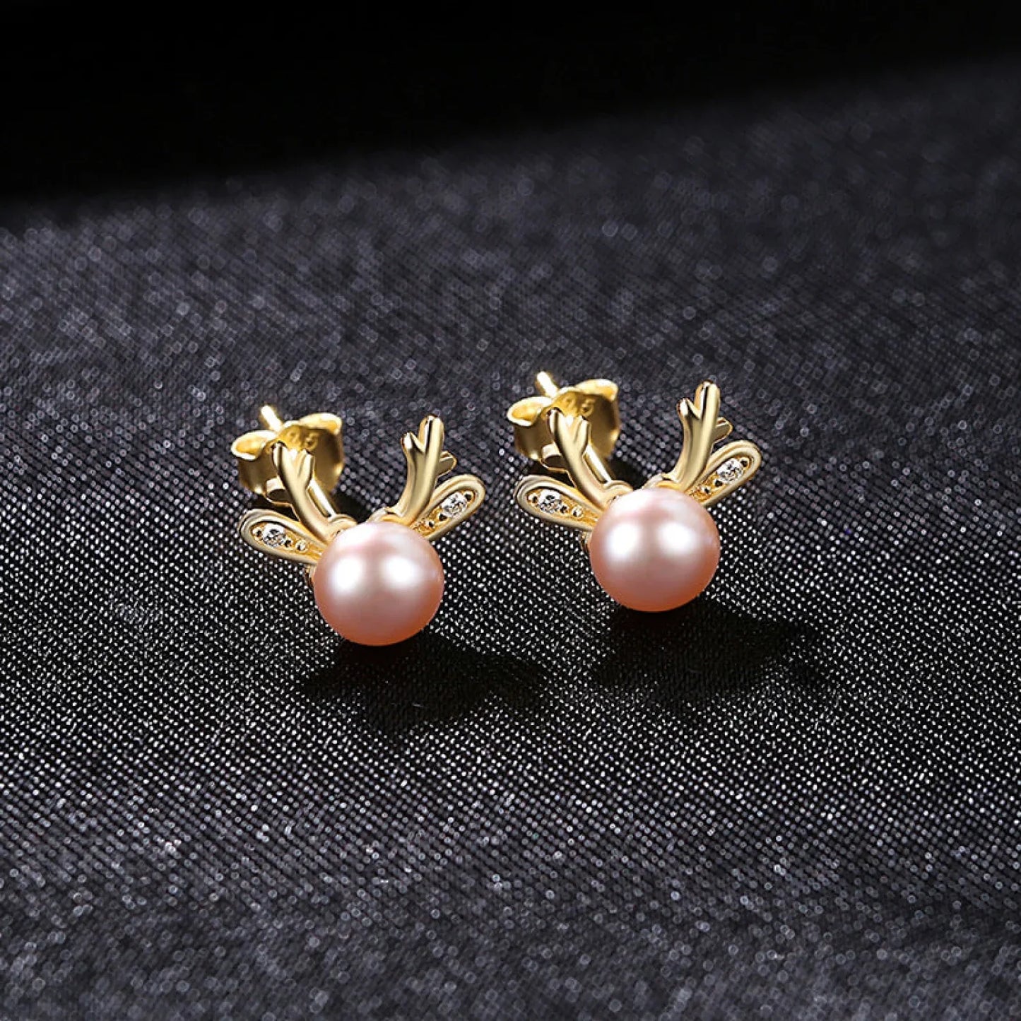 Cute Deer Sterling Silver Natural Pearl Stud Earrings Cam