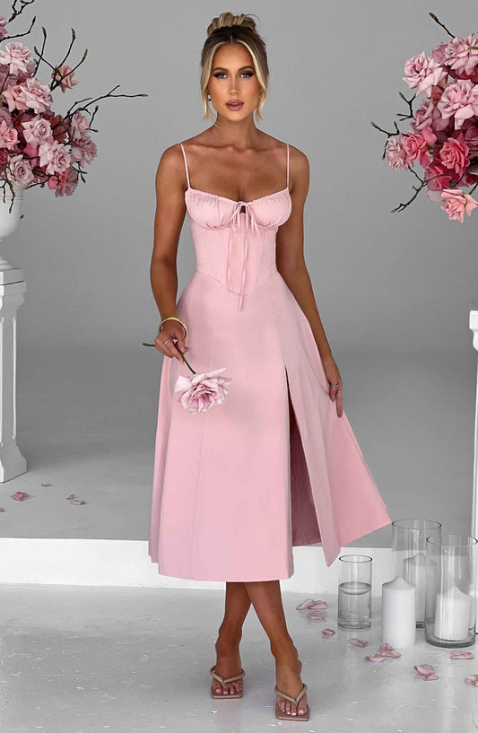 Delilah Midi Dress - Blush - Sassygrove