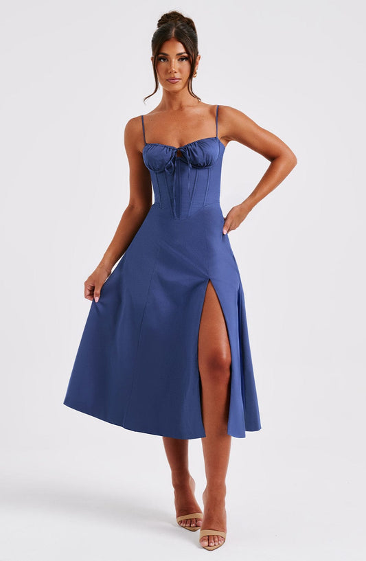 Delilah Midi Dress - Navy - Sassygrove