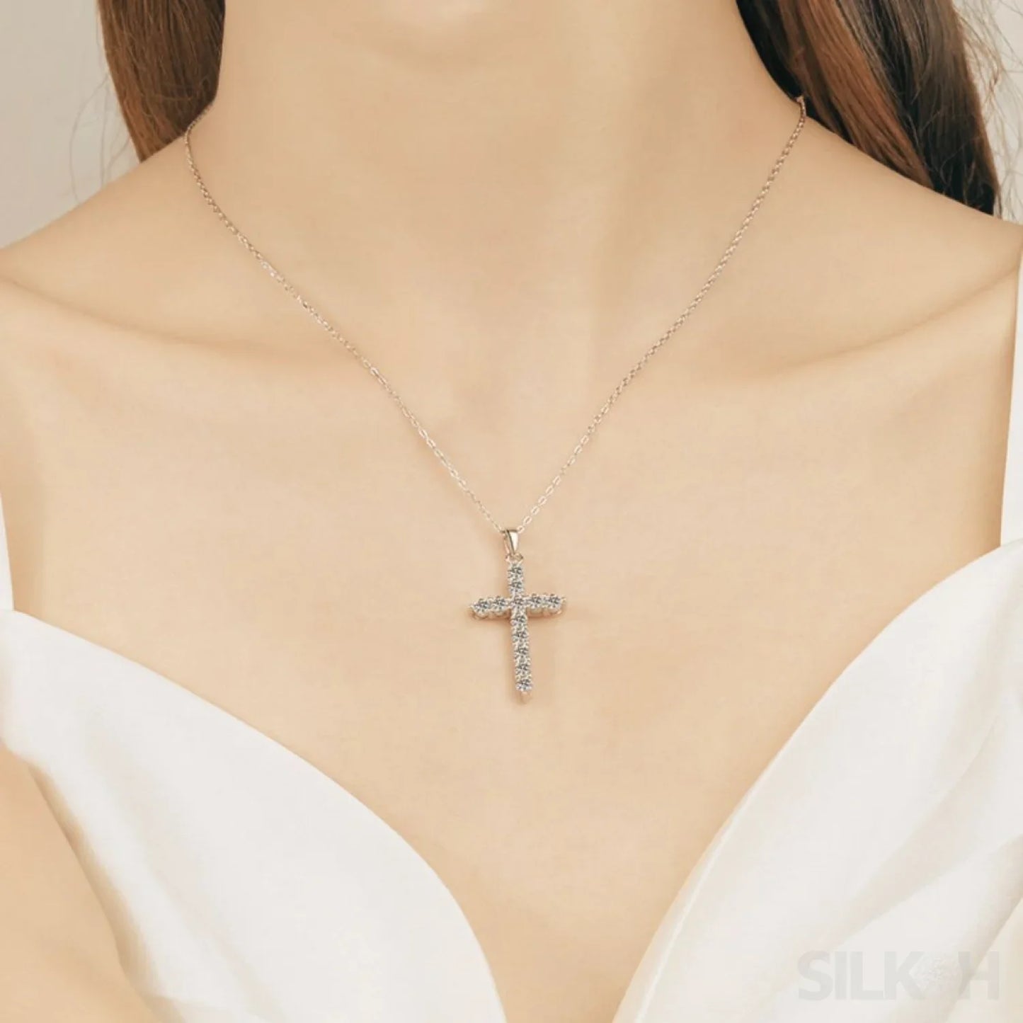 Divine Cross Shaped Moissanite Necklace Bry