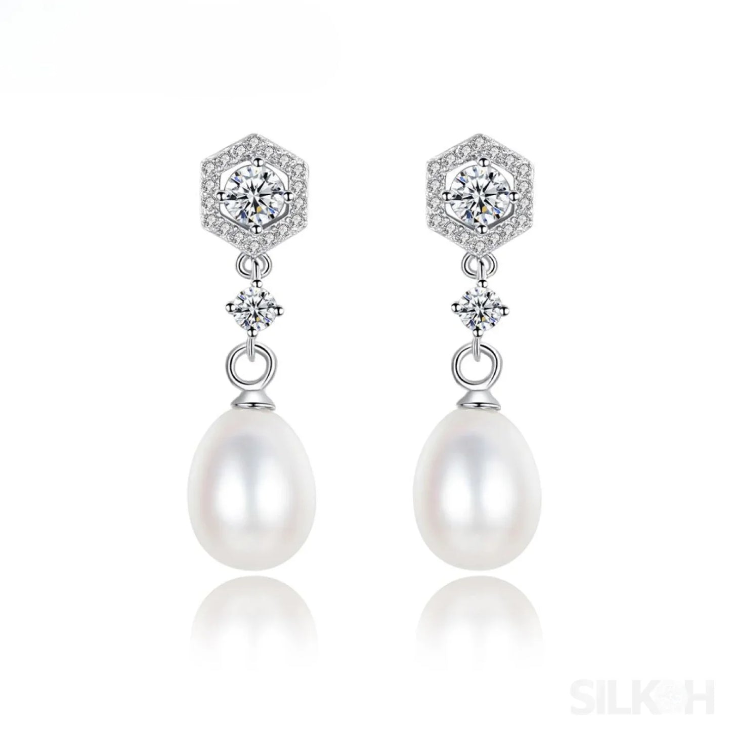 Elegant Sterling Silver Pearl Drop Bridal Earrings Bry