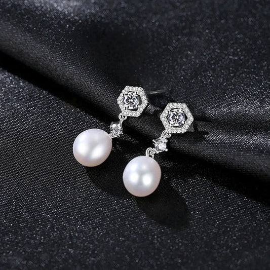 Elegant Sterling Silver Pearl Drop Bridal Earrings Bry