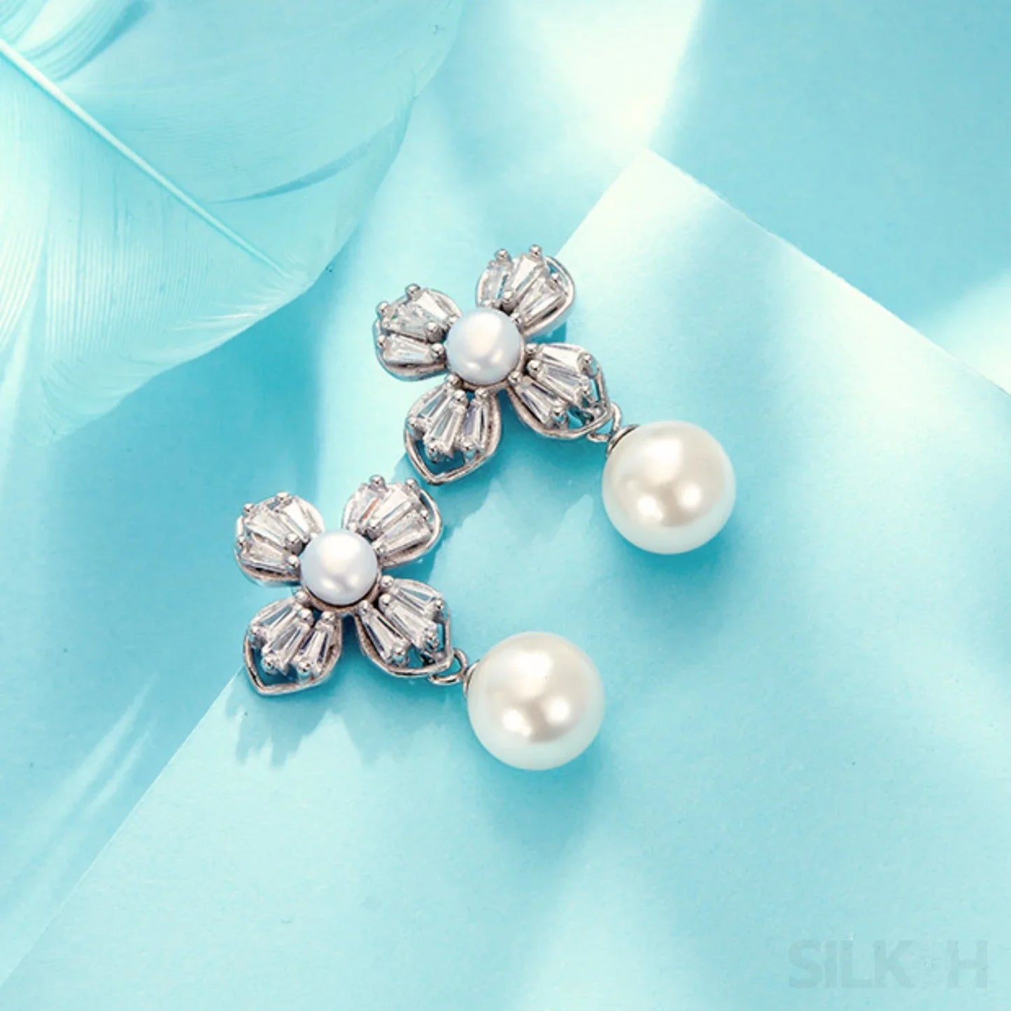 Flower Style 925 Sterling Silver Pearl Shell Bead Stud Earrings Amara