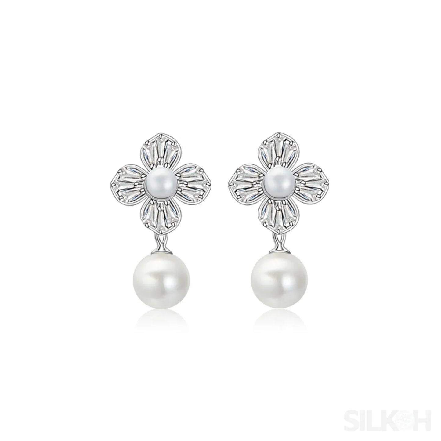 Flower Style 925 Sterling Silver Pearl Shell Bead Stud Earrings Amara