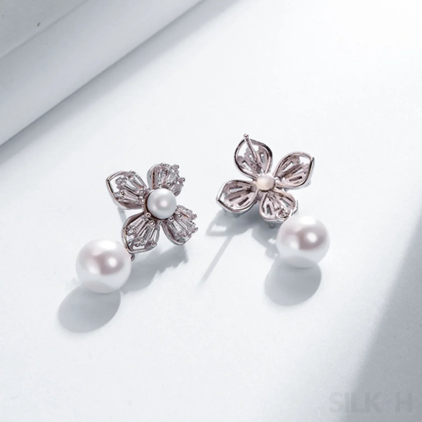 Flower Style 925 Sterling Silver Pearl Shell Bead Stud Earrings Amara