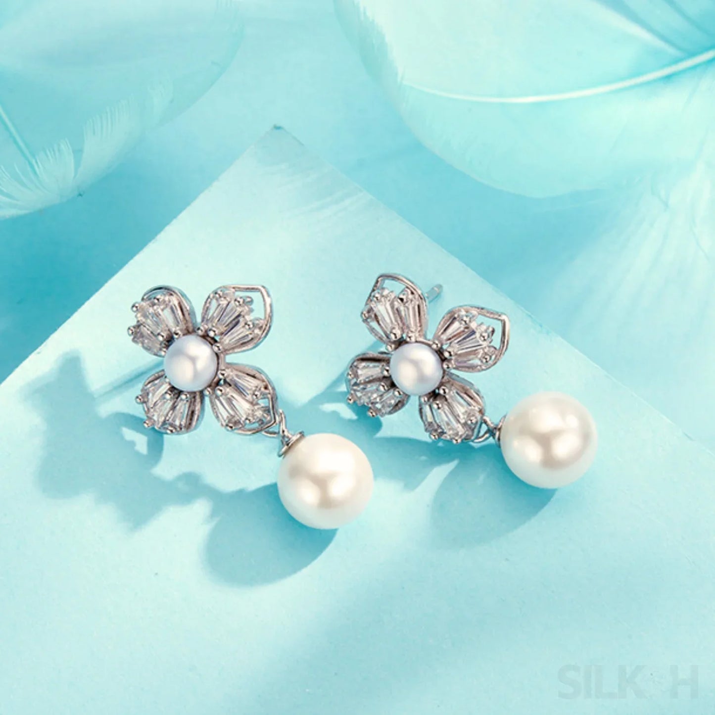 Flower Style 925 Sterling Silver Pearl Shell Bead Stud Earrings Amara