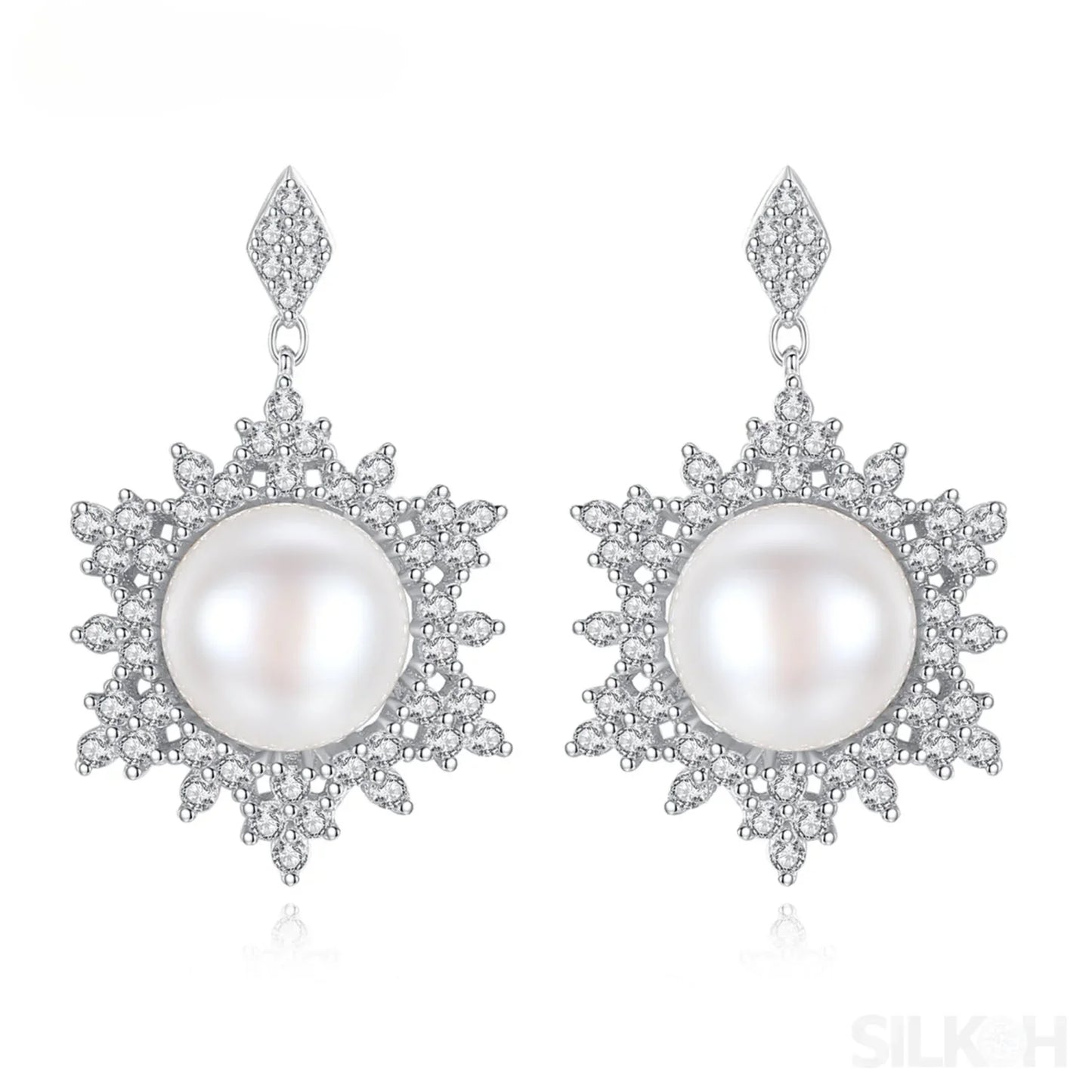 Freshwater Snowflake Shape Sterling Silver Pearl Stud Earring Ayla