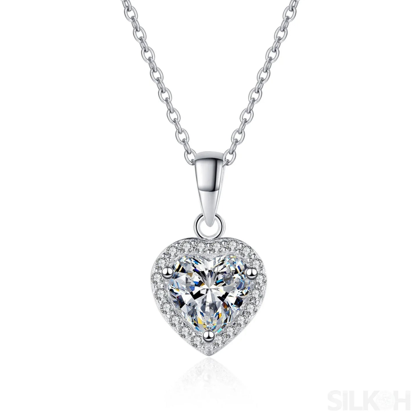 Heart Shaped 925 Sterling Silver Moissanite Necklace Cia