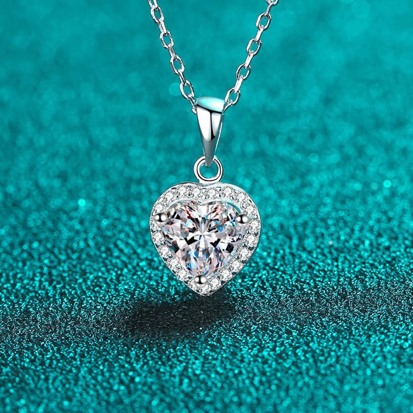 Heart Shaped 925 Sterling Silver Moissanite Necklace Cia