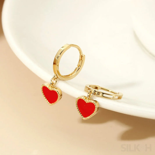 Heart Shaped Sterling Silver Retro Hoop Earrings Una