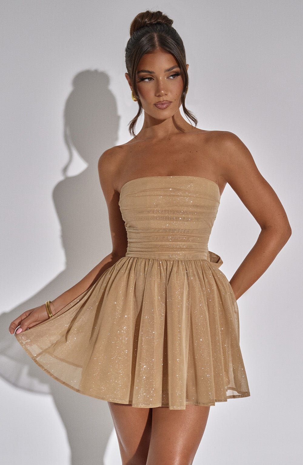 Melinda Mini Dress - Gold Sparkle - Sassygrove