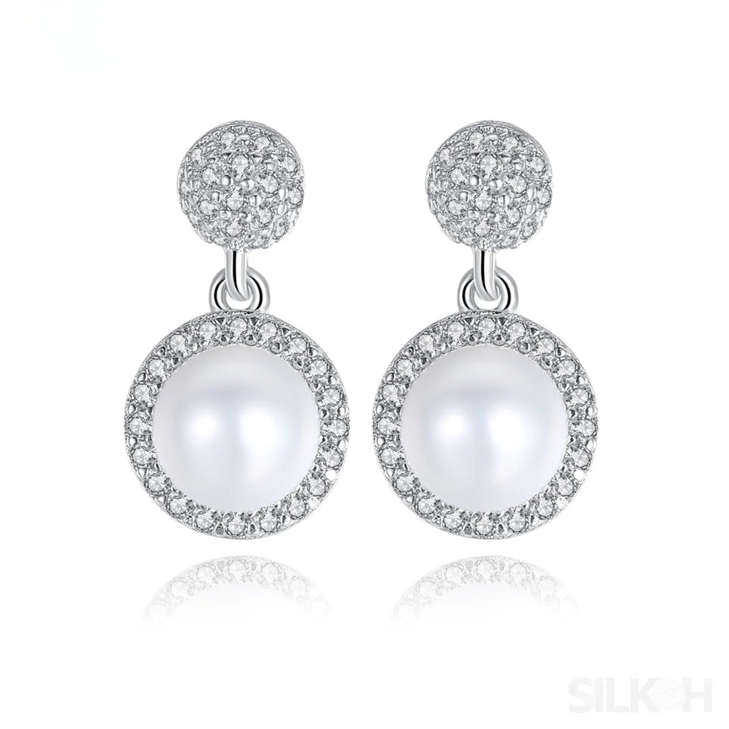 Micropaved Cubic Zirconia Sterling Silver Pearl Bridal Jewelry Set Ana