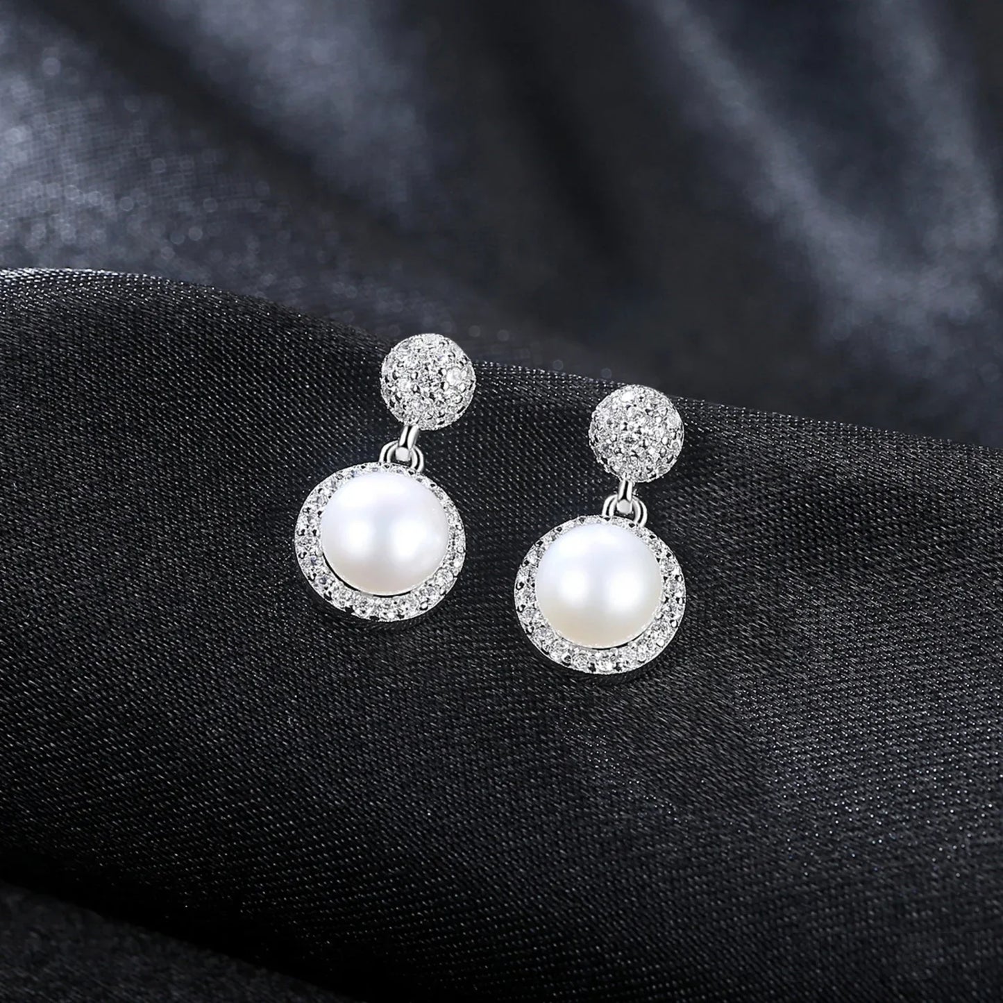 Micropaved Zirconia Freshwater Sterling Silver Pearl Stud Earring Arya