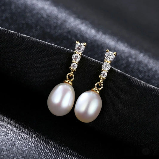 Oval Sterling Silver Freshwater Pearl Drop Bridal Earrings Ava