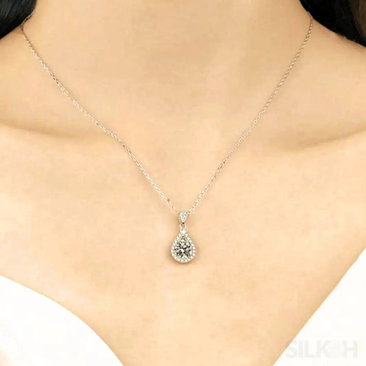 Pear Shaped 925 Sterling Silver Moissanite Necklace Ava