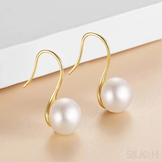 Retro Sterling Silver Freshwater Pearl Hook Earrings Flo