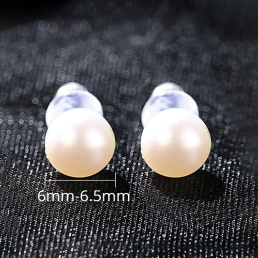 Round Sterling Silver Freshwater Pearl Stud Earrings Ada