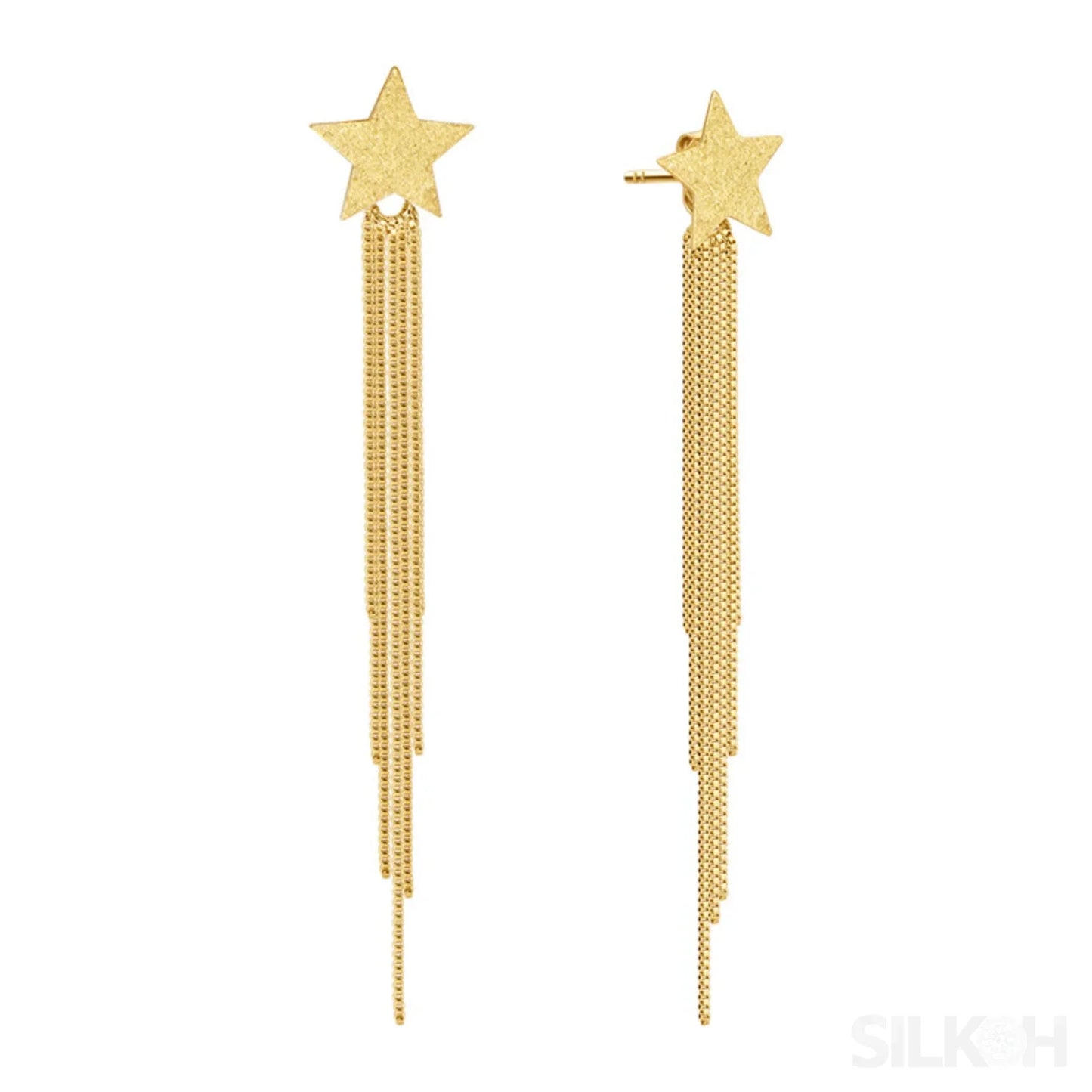 Simple 14K Gold Plated Sterling Silver Star Multi Chain Hanging Earrings Sky