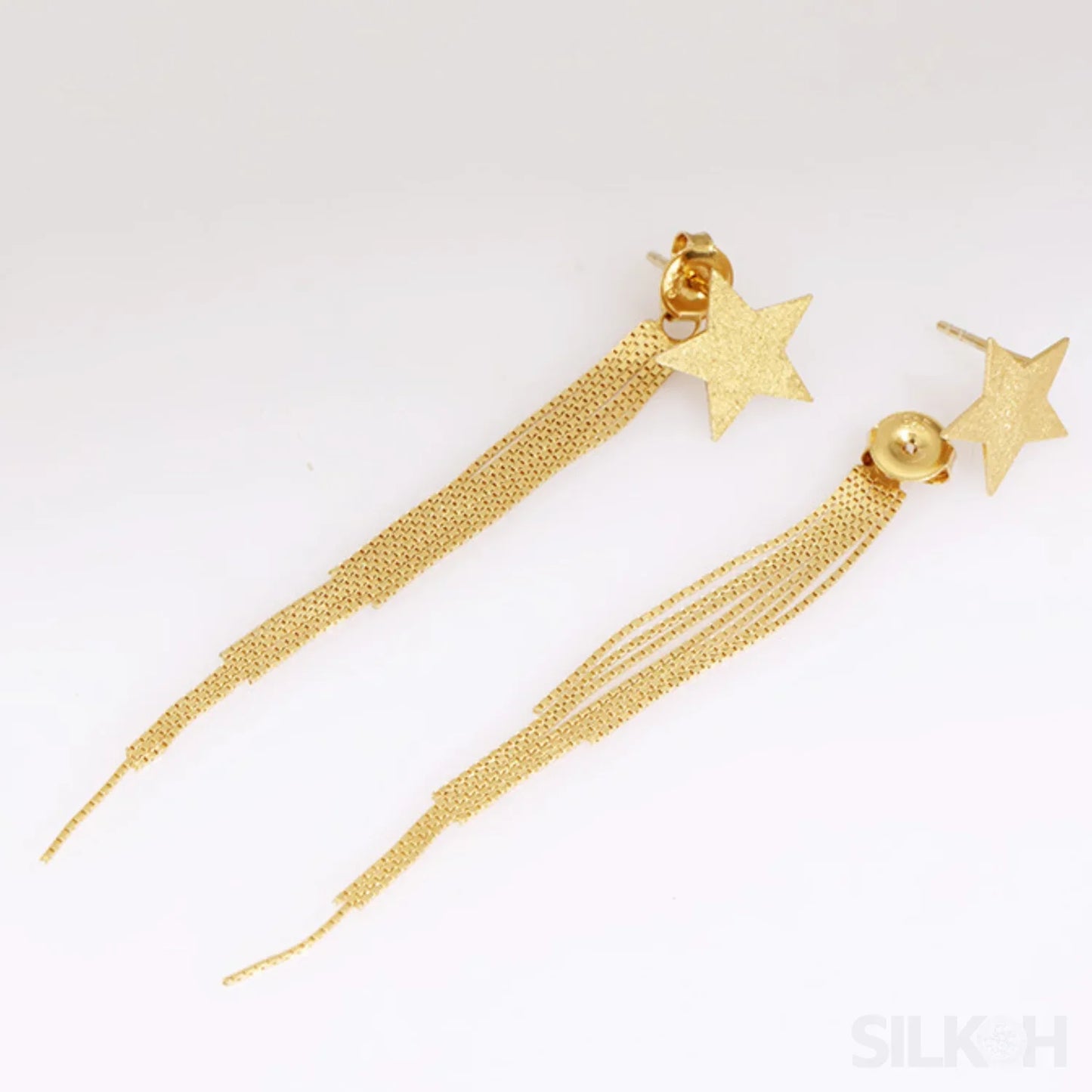 Simple 14K Gold Plated Sterling Silver Star Multi Chain Hanging Earrings Sky