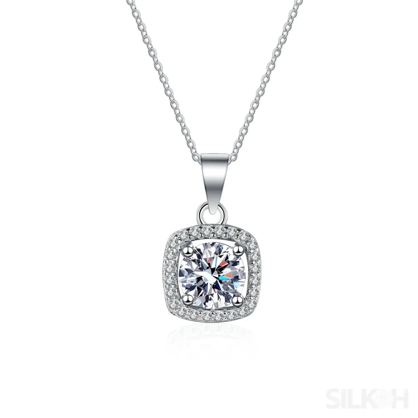 Square Shaped 925 Sterling Silver Moissanite Necklace Ema