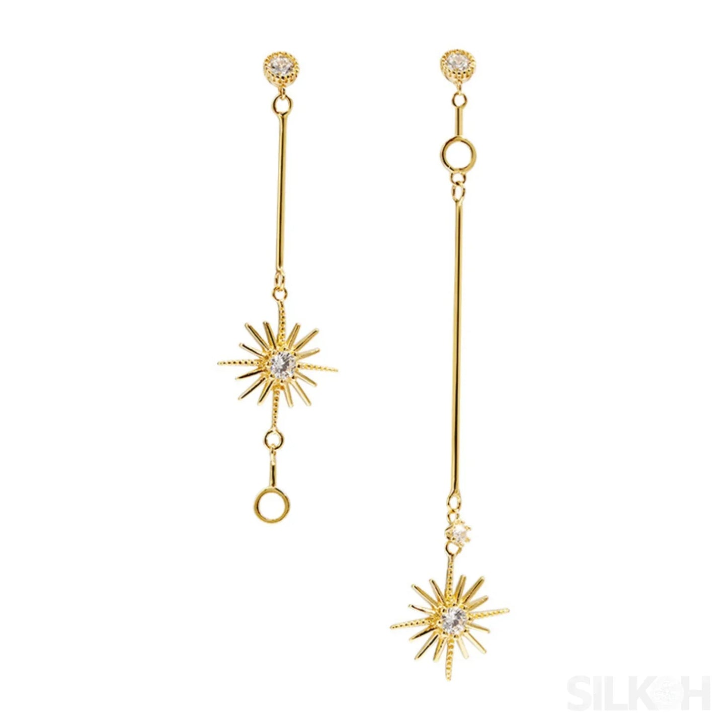 Star Shaped 14K Gold Plated Sterling Silver Long Stud Earrings Aurora