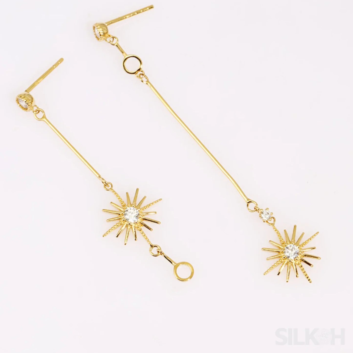 Star Shaped 14K Gold Plated Sterling Silver Long Stud Earrings Aurora