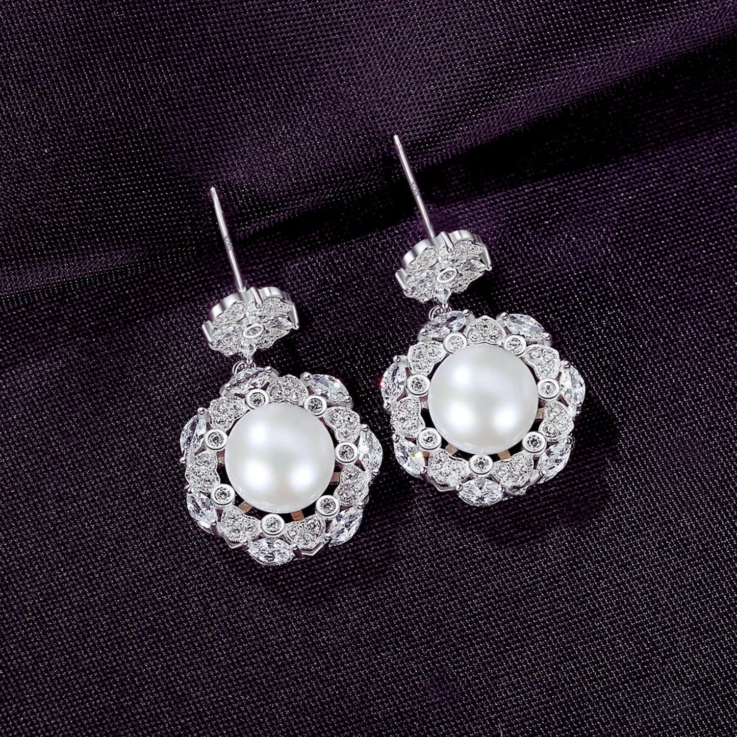 Steamed Bun Sterling Silver Pearl Bead flower Earrings Alaia