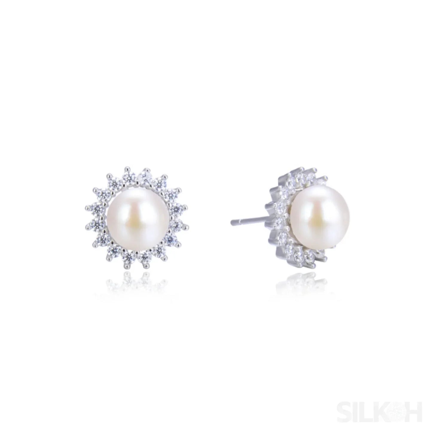 Sunflower Sterling Silver Pearl Stud Earrings Amaya