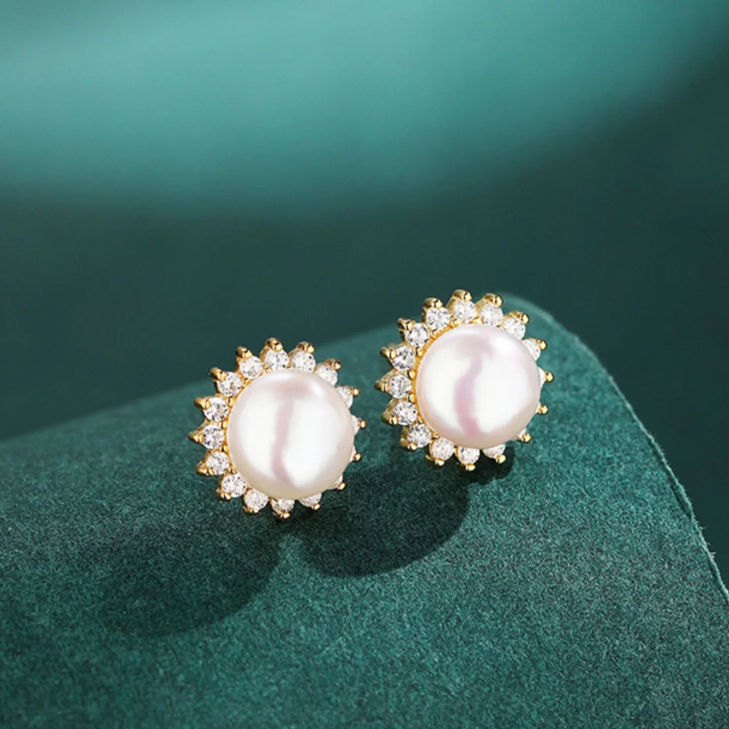 Sunflower Sterling Silver Pearl Stud Earrings Amaya