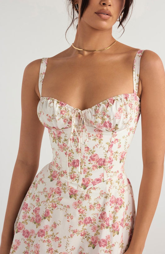 Tiana Midi Dress - Rose Print - Sassygrove