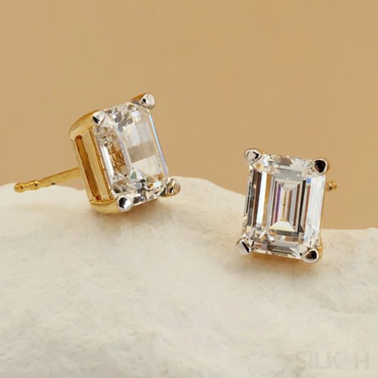 Zircon 18K Gold Plated Sterling Silver Emerald Cut Earrings Roe