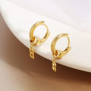 18K Gold Plated Sterling Silver Hoop Initial Earrings Uma - Sassygrove