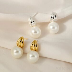 18K Gold Plated Sterling Silver Minimalist Pearl Stud Earrings Nan - Sassygrove