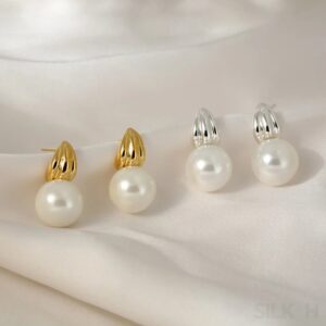 18K Gold Plated Sterling Silver Minimalist Pearl Stud Earrings Nan - Sassygrove